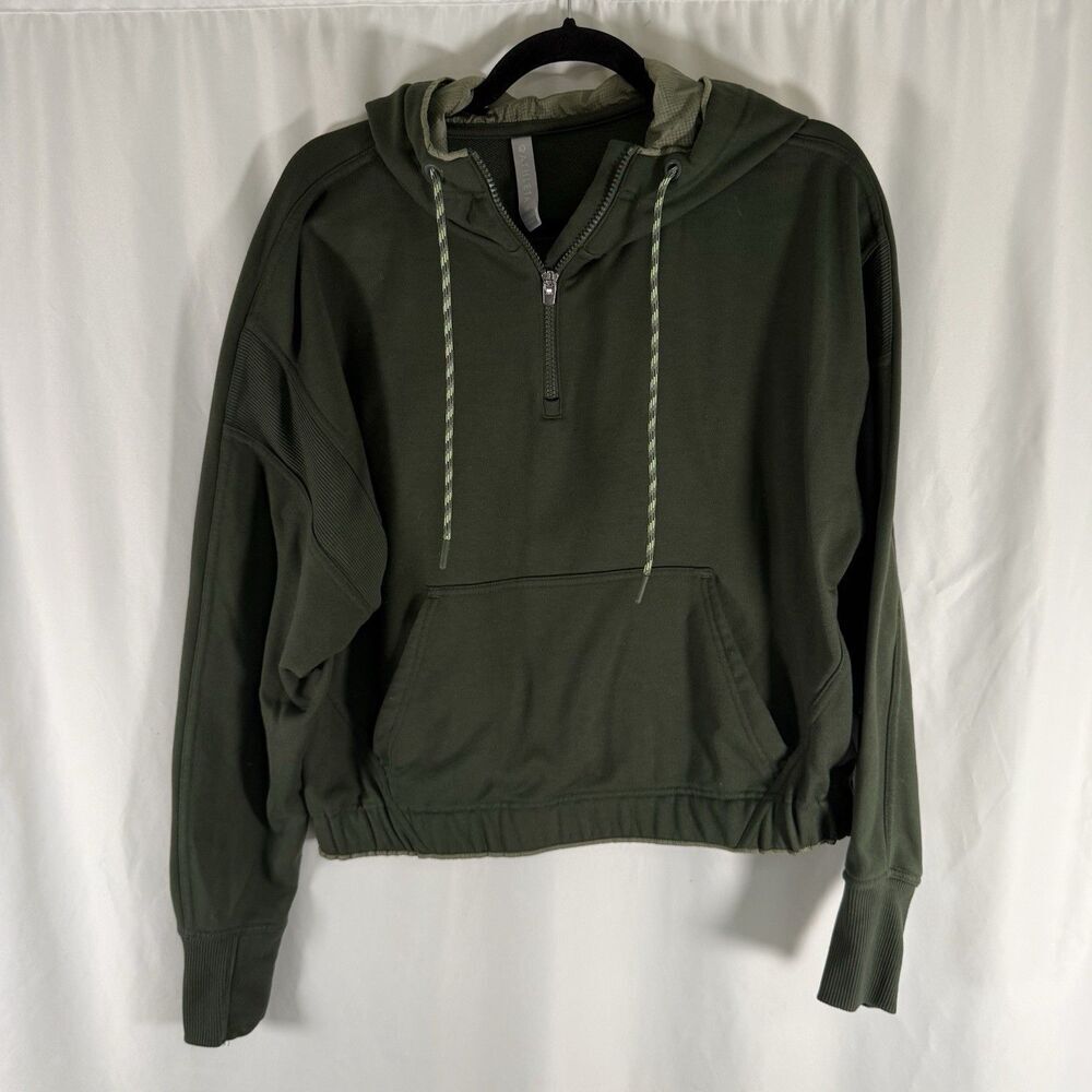 Athleta Hoodie Women's Medium SOlid Green 1/4 ZIp Drawstring Pullover